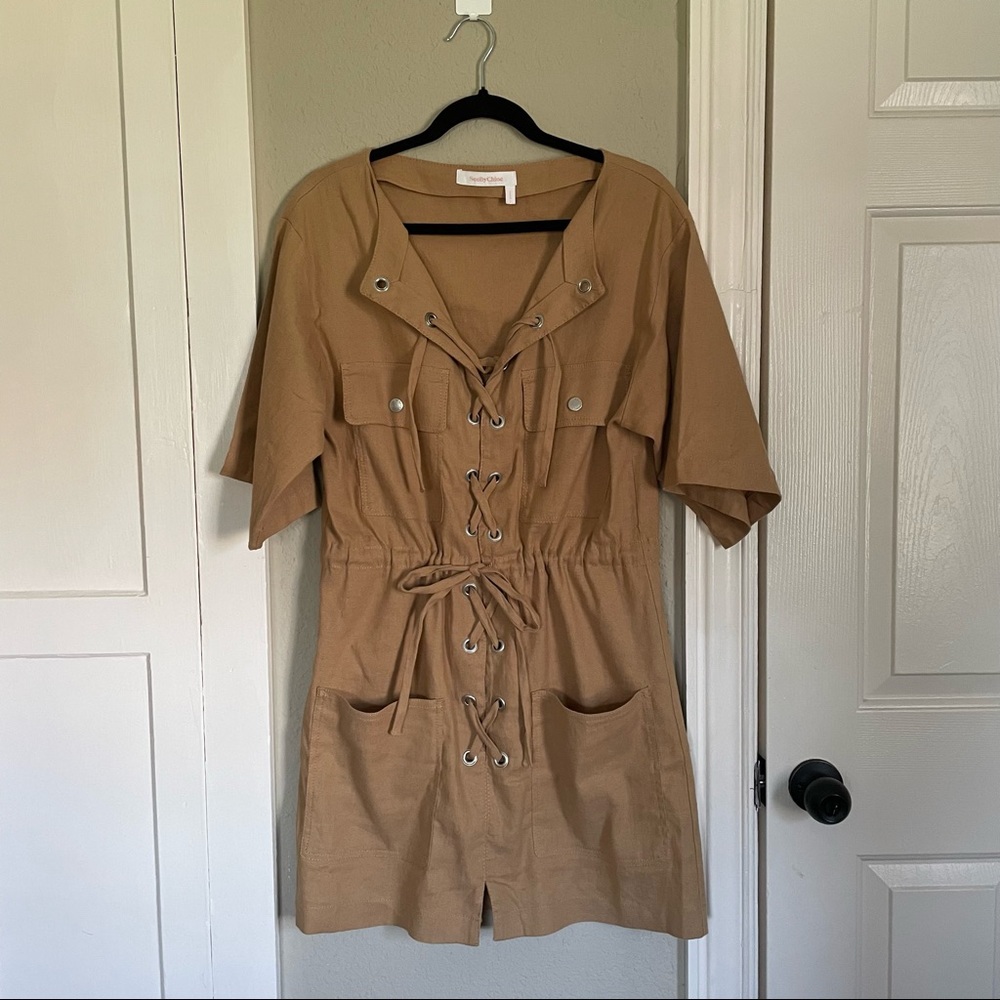 SeebyChloé Lace Up Camel Mini Dress